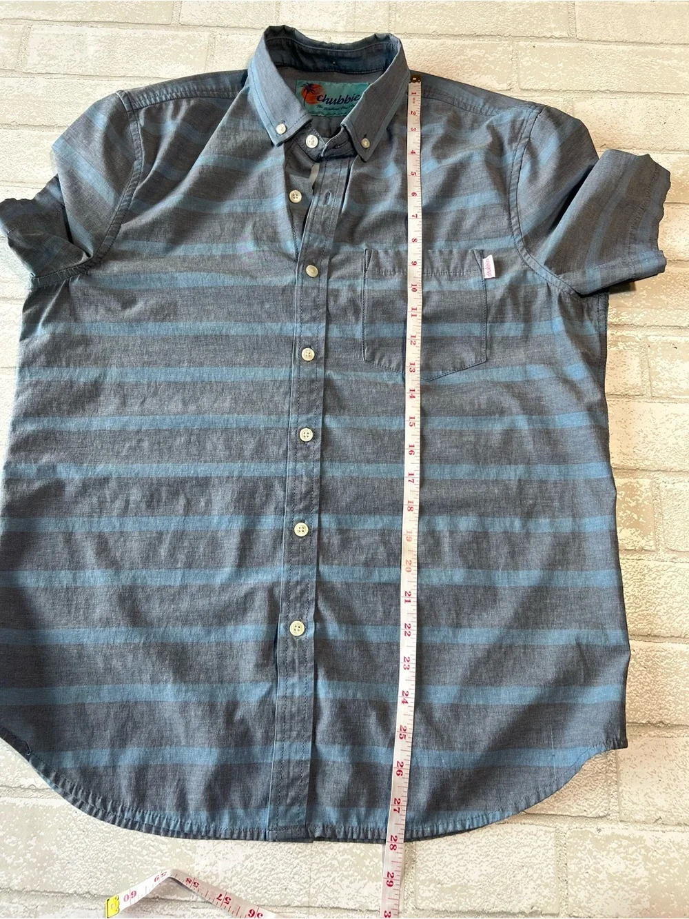 chubbies Gray and Blue Striped Short-Sleeve Button-Down Shirt